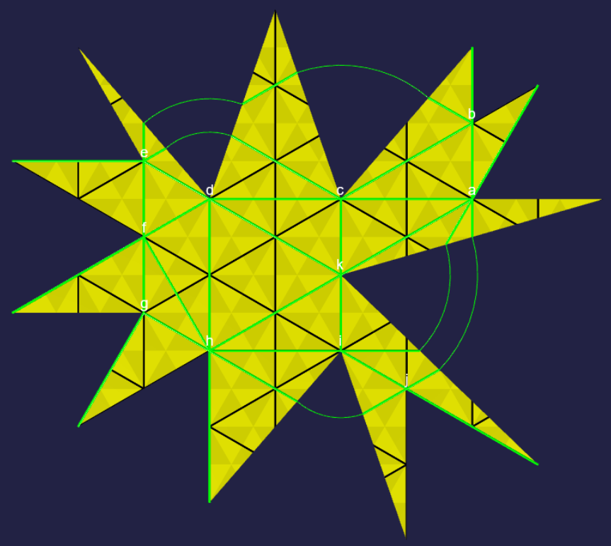 A star-shaped polygon with marks for folding edges