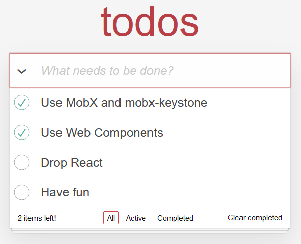 The well-known TodoMVC demo